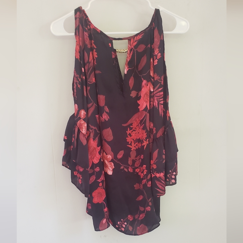 BCR, Flowered blouse black background red flowers, for woman, size "L",